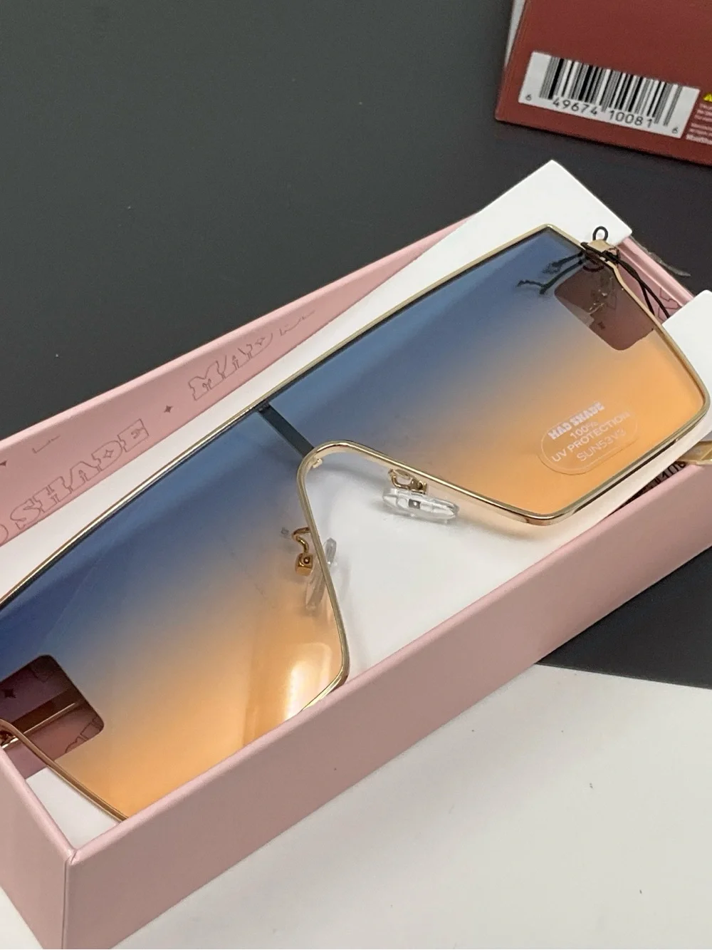 Mad Shade  Sunglasses flat top shield Gradient blue peach